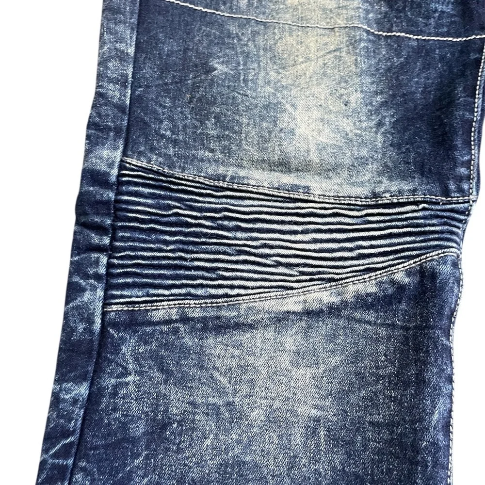 Blue Bootcut Jeans with Distressed Details
